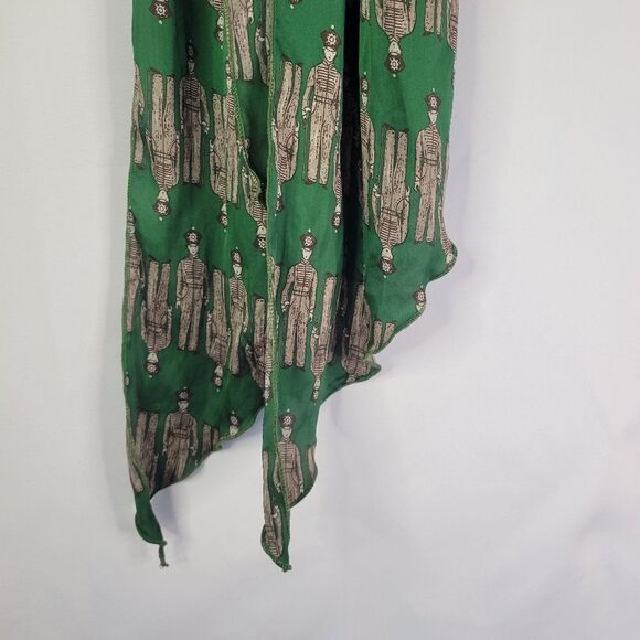 Green Silky Scarf with Police Officer Print - Picture 4 of 7